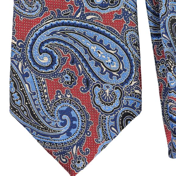 Tasso Elba Men’s Neck Tie 100% Silk Red with Multicolor Paisley Pattern Print - Picture 3 of 7